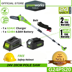  Greenworks G24PS20 24V 20CM Cordless Pole Saw (With 4AH Battery &amp; Charger)