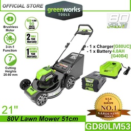 Greenworks GD80LM53 80V 21" Cordless Lawn Mower (With 4AH Battery &amp; Charger)