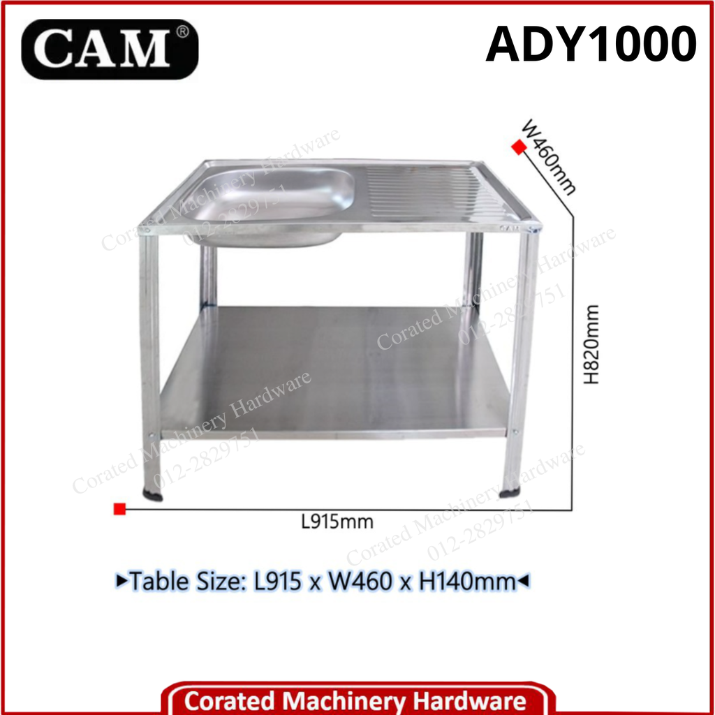 CAM ADY1000 SINGLE STAINLESS STEEL KITCHEN SINK WITH SIDE TABLE &amp; STAND