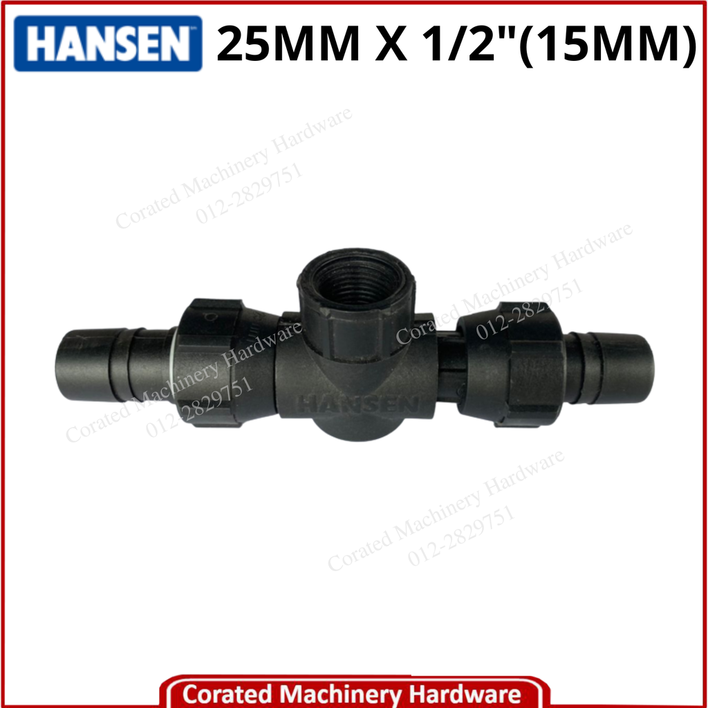 HANSEN 25MM X 1/2&quot;(15MM) POLY FEMALE TEE