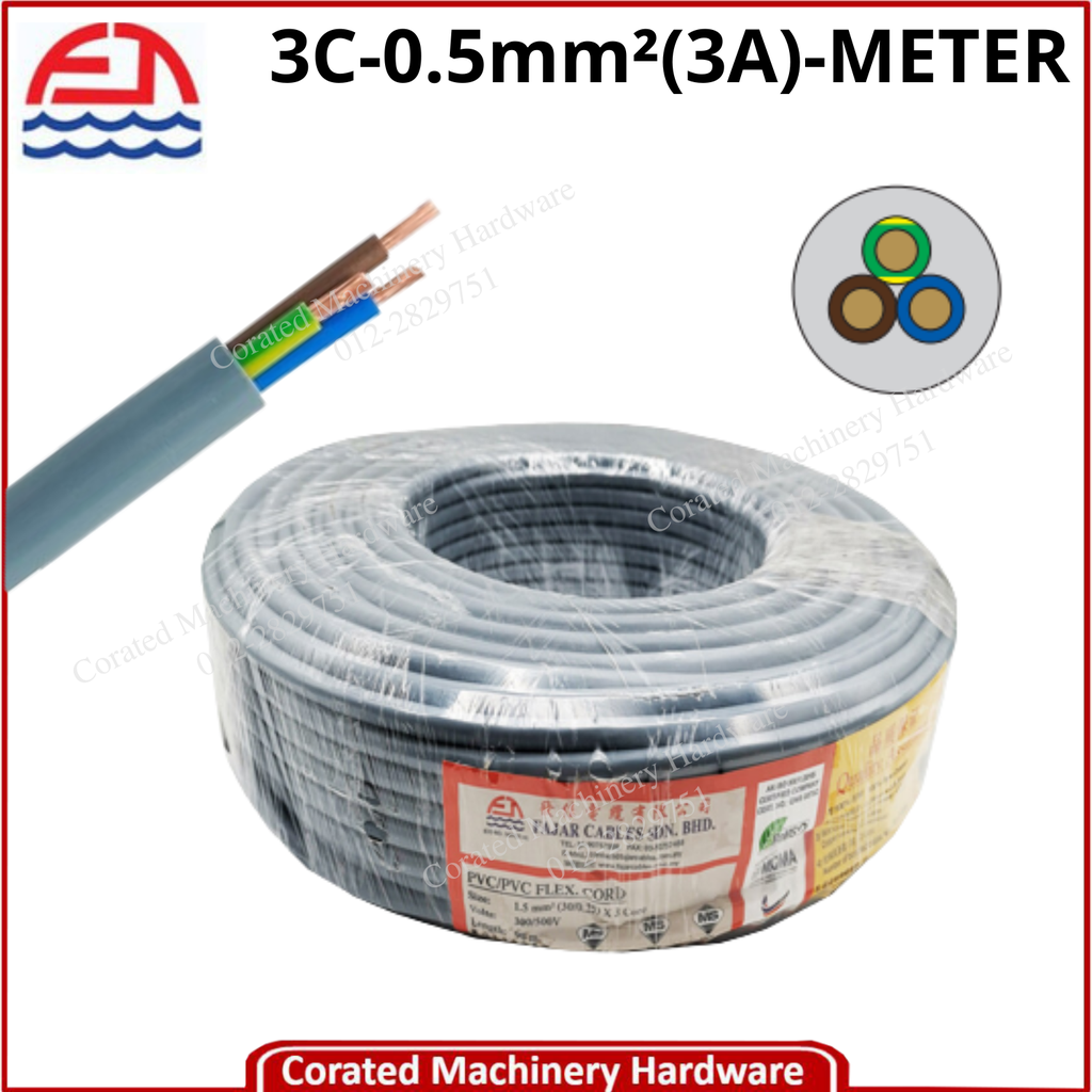 FAJAR 3 CORE FLEXIBLE CABLE WIRE (METER / ROLL)