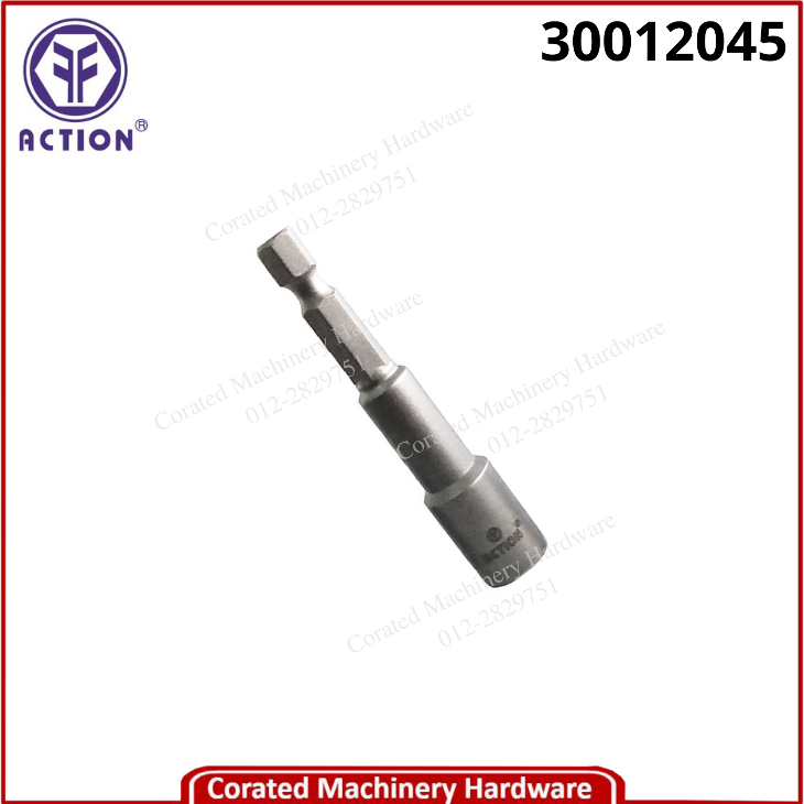 ACTION 1/4&quot; X 12MM X 45MML HEX BIT NUT C/W SHANK